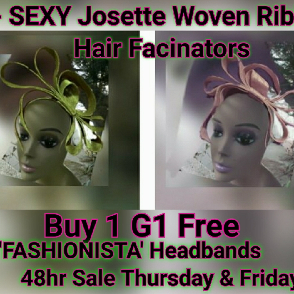 New2-Facinators Sexy Josette Hair Straw Woven Ribbon Headband Each-Handmad Boxed